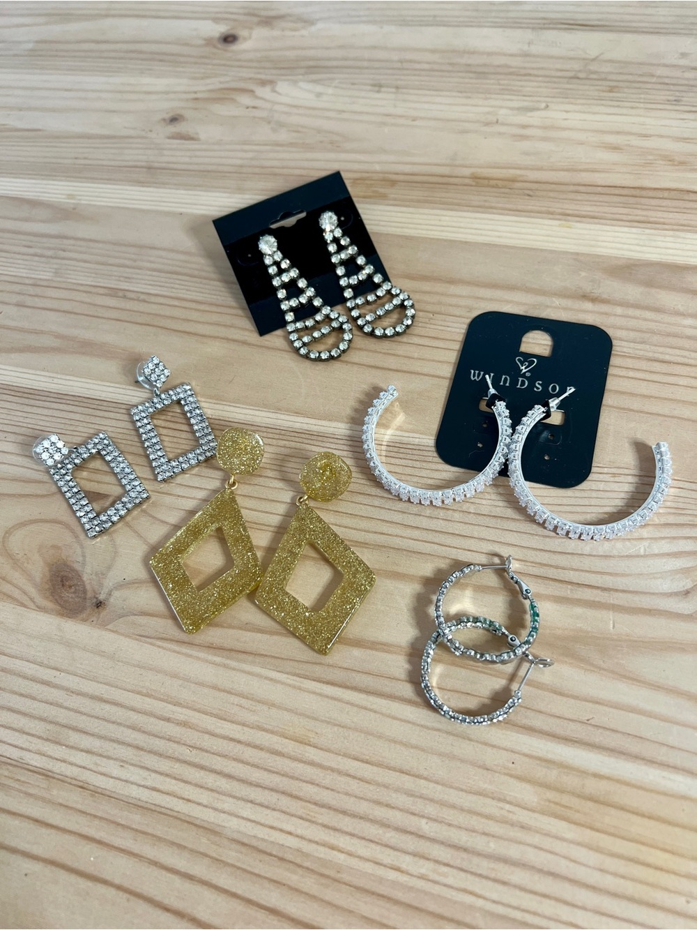Mixed Rhinestone and Gold Hoop Earring Set